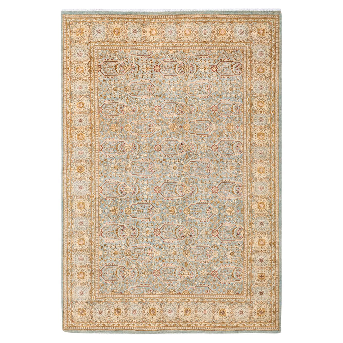 Handgefertigter, traditioneller, hellblauer Mogul-Teppich, Unikat