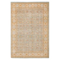 Tapis traditionnel Mogul bleu clair unique en son genre, fabriqué à la main
