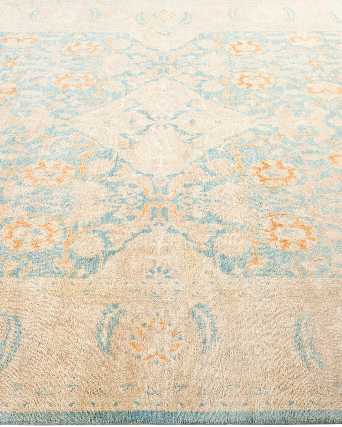 One-Of-A-Kind Hand Made Traditional Mogul Light Blue Area Rug In New Condition For Sale In Norwalk, CT