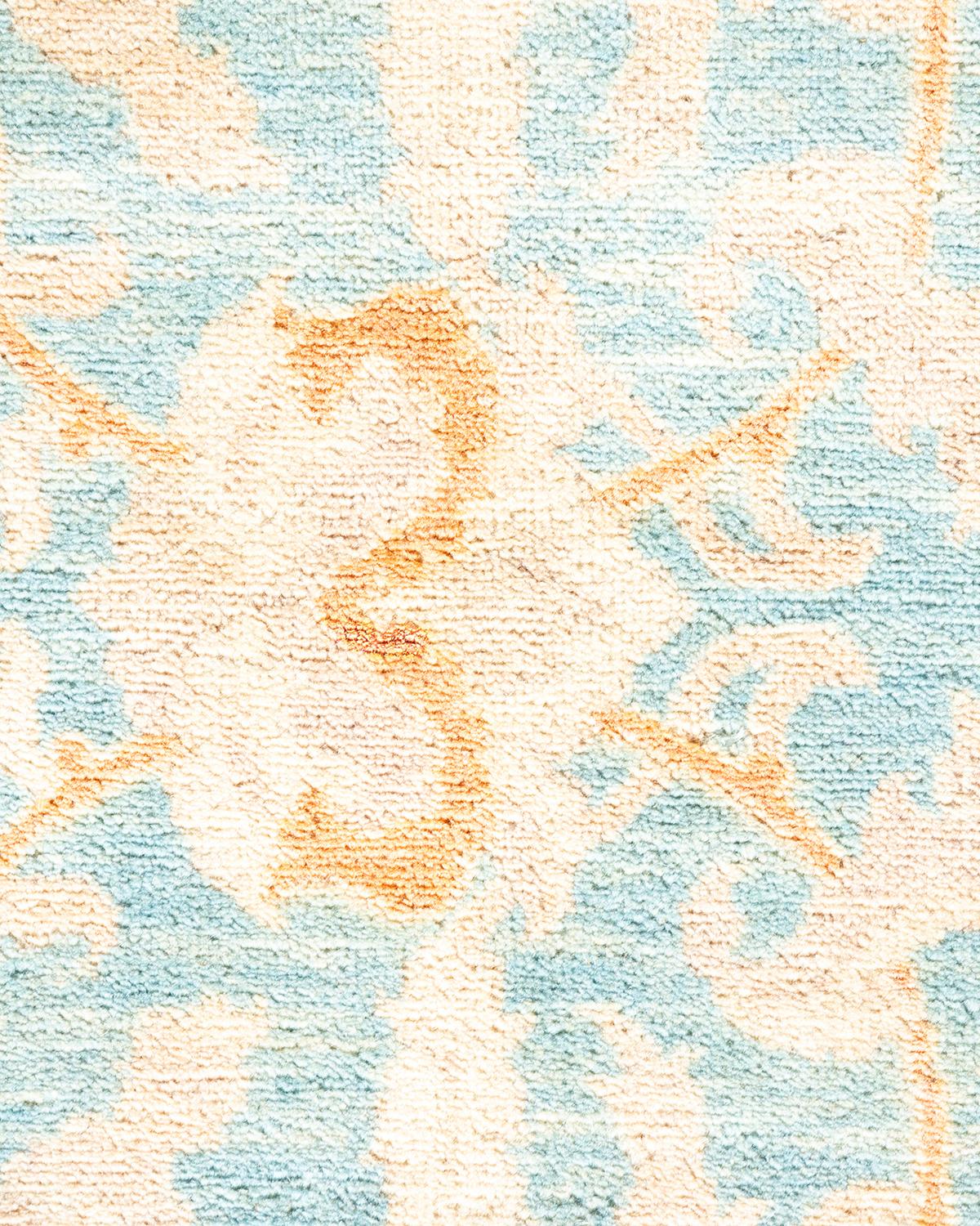 Contemporary One-Of-A-Kind Hand Made Traditional Mogul Light Blue Area Rug For Sale
