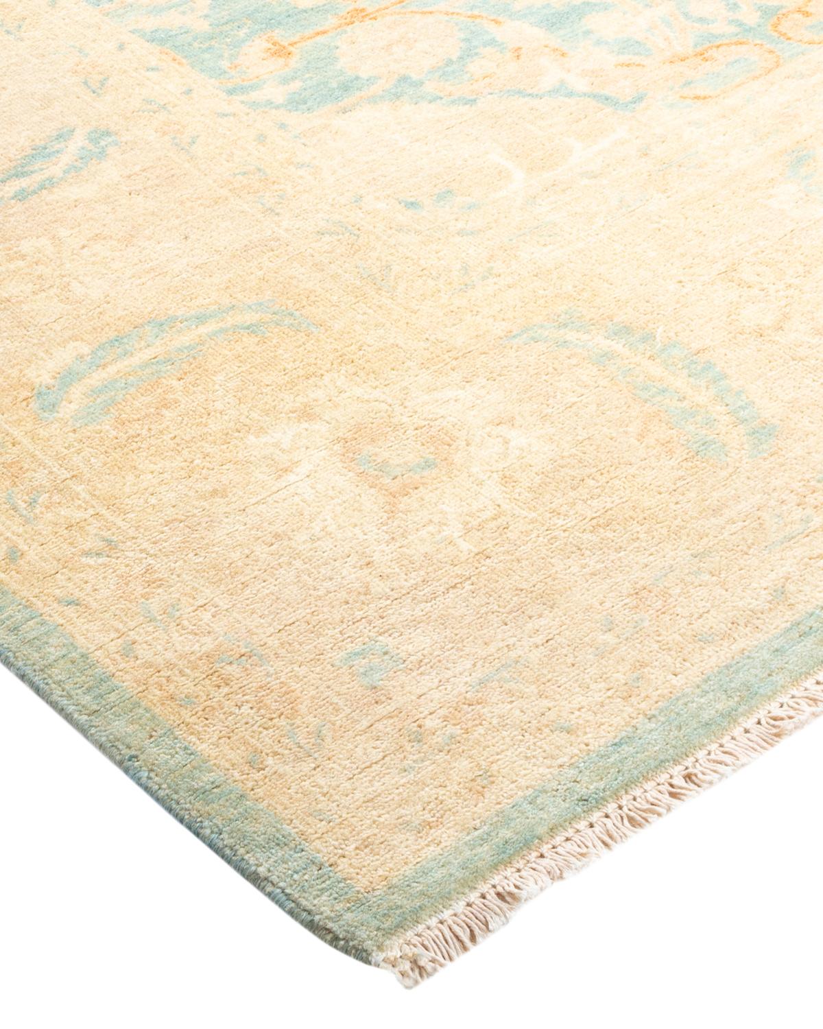 Wool One-Of-A-Kind Hand Made Traditional Mogul Light Blue Area Rug For Sale
