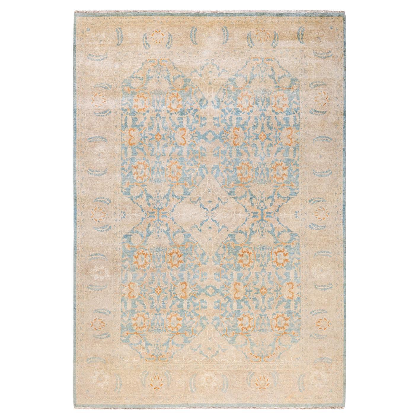 Alfombra tradicional única Hand Made Mogul azul claro
