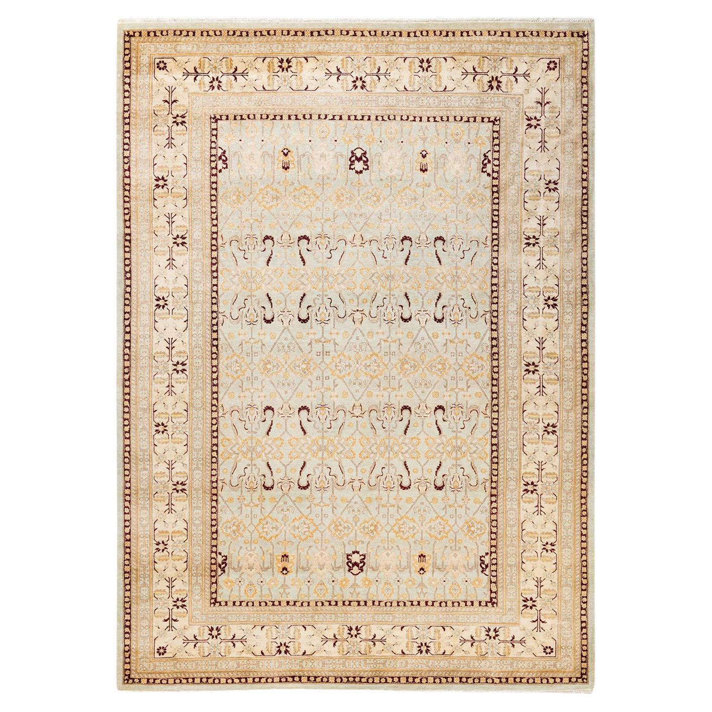 One-Of-A-Kind Hand Made Traditional Mogul Light Blue Area Rug For Sale