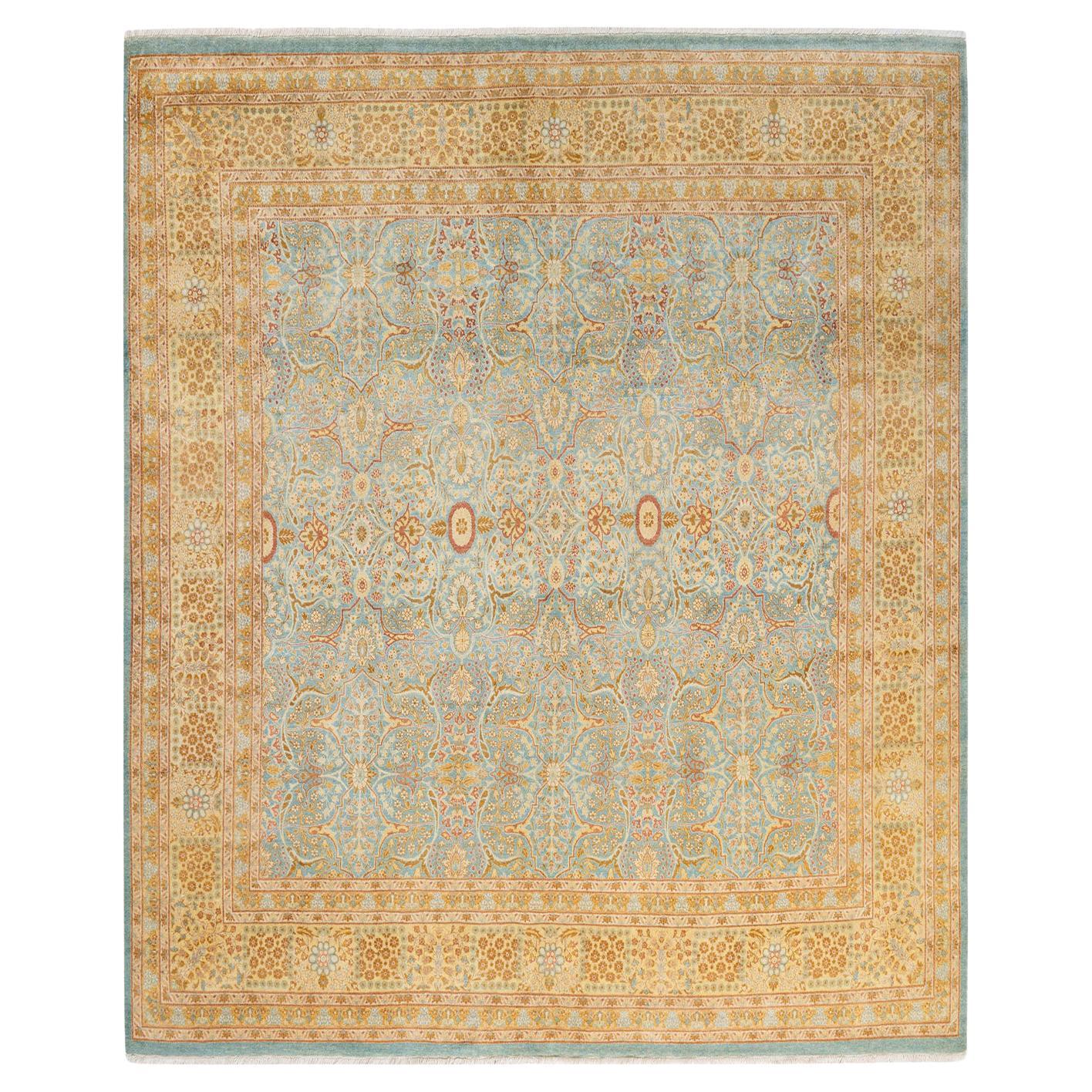 Alfombra tradicional única Hand Made Mogul azul claro en venta