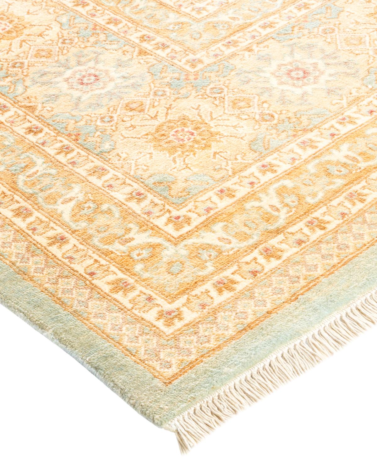 Laine Tapis de sol traditionnel Mogul bleu clair, unique en son genre, fait à la main en vente