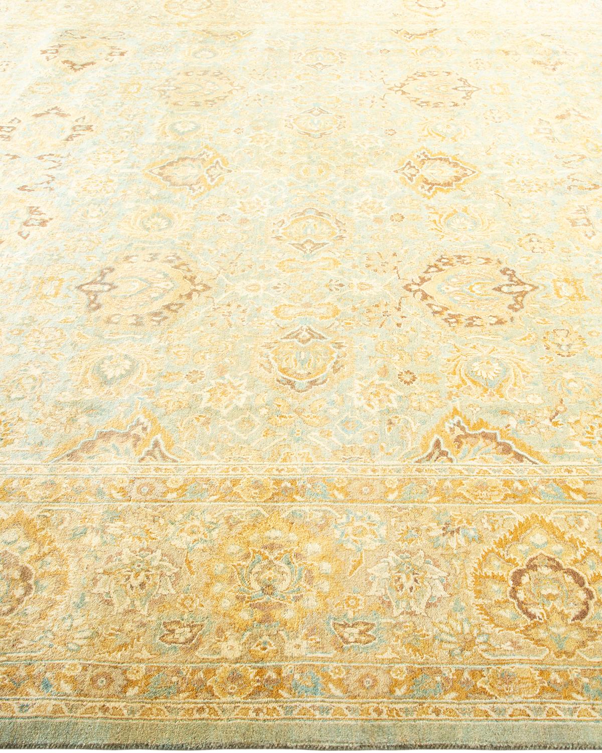 One-of-a-Kind Hand Made Traditional Mogul Light Blue Area Rug In New Condition For Sale In Norwalk, CT