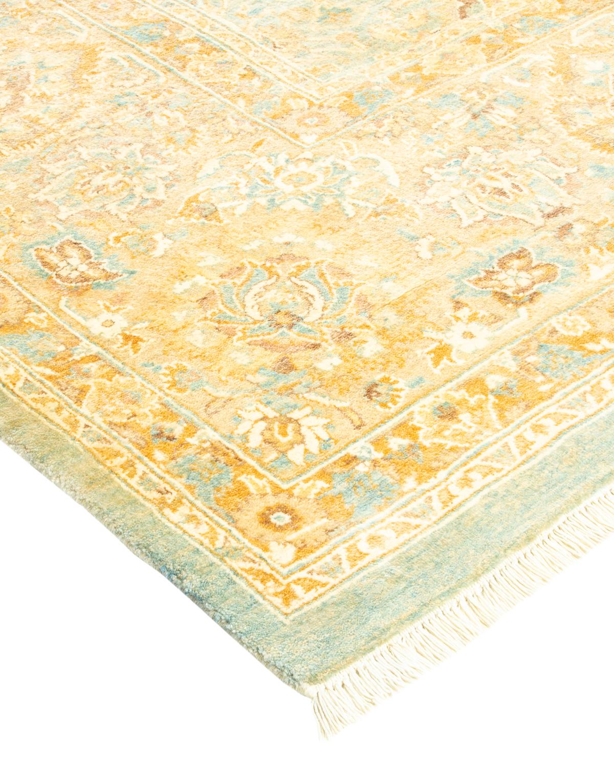 Wool One-of-a-Kind Hand Made Traditional Mogul Light Blue Area Rug For Sale