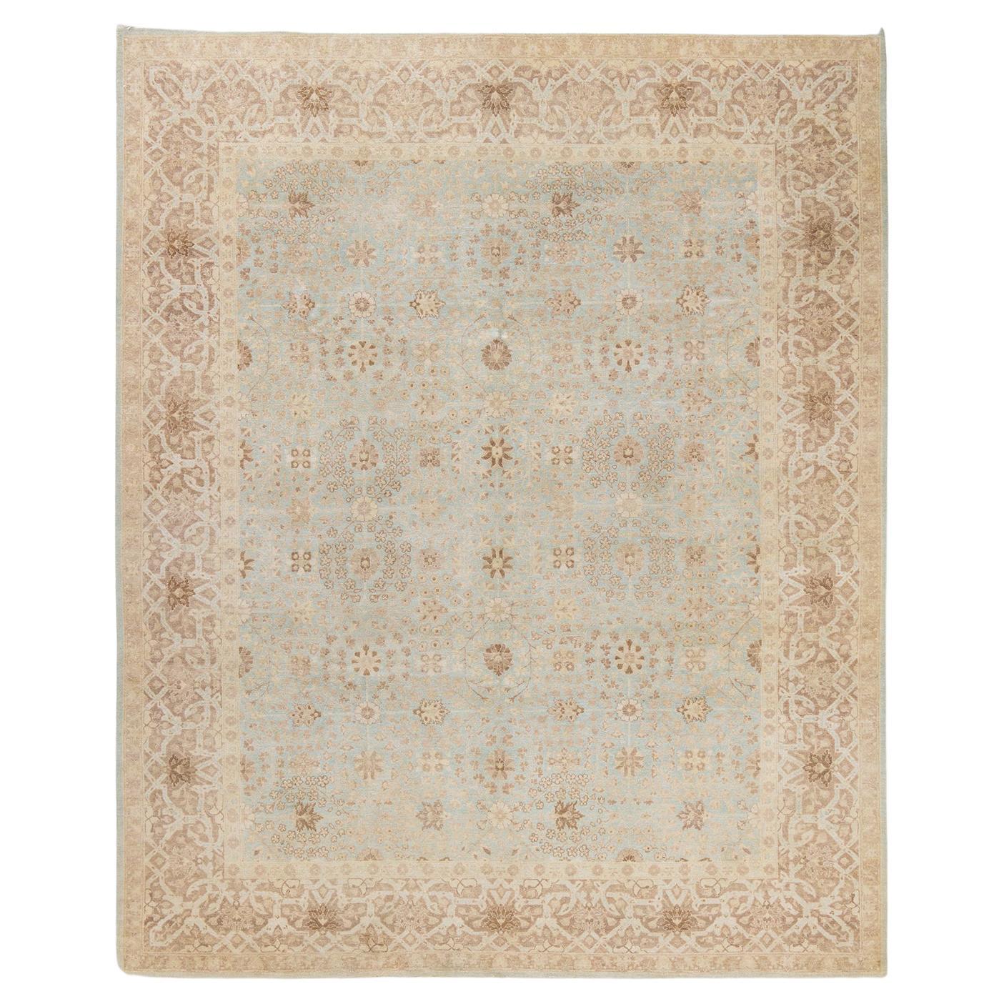 One-of-a-Kind Hand Made Traditional Mogul Light Blue Area Rug