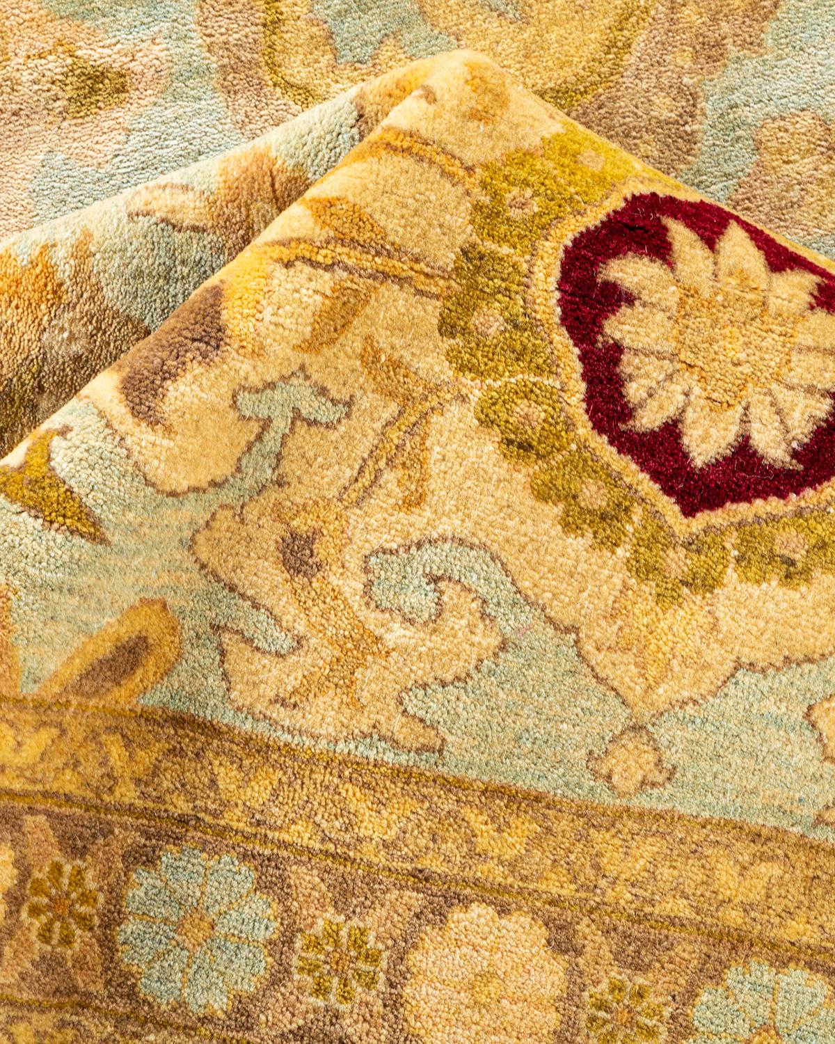 Pakistani One-Of-A-Kind Hand Made Traditional Mogul Light Blue Area Rug For Sale