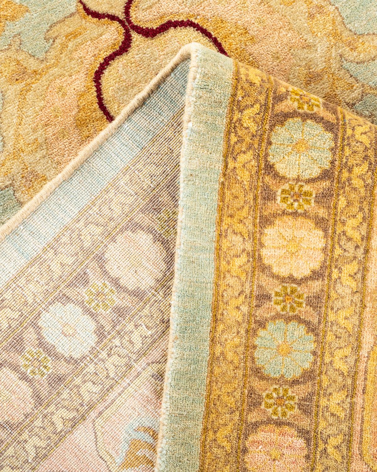Hand-Knotted One-Of-A-Kind Hand Made Traditional Mogul Light Blue Area Rug For Sale