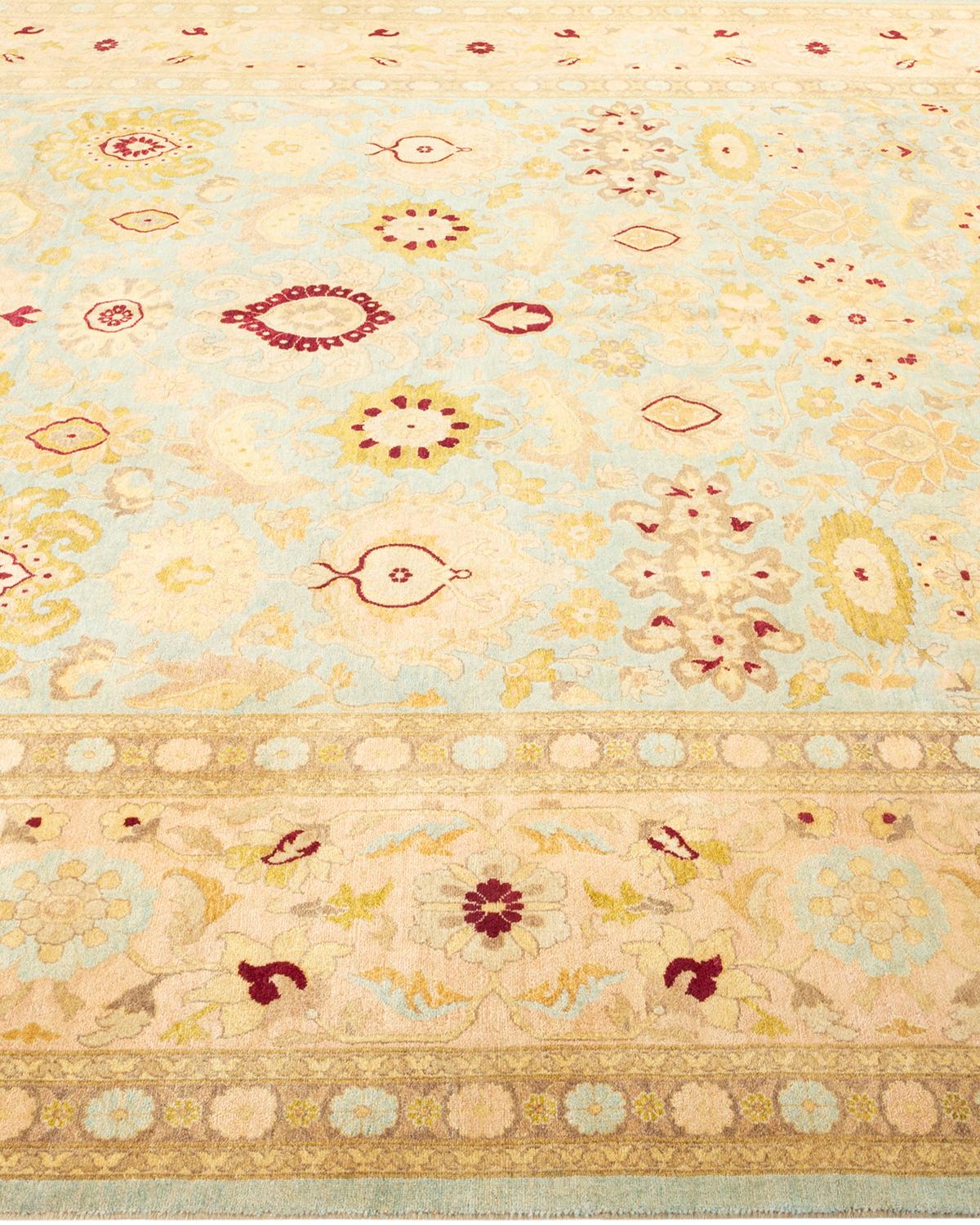 Contemporary One-Of-A-Kind Hand Made Traditional Mogul Light Blue Area Rug For Sale