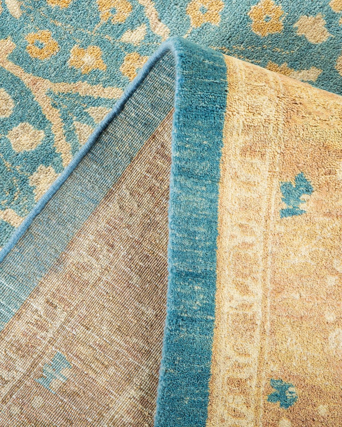 Hand-Knotted One-of-a-Kind Hand Made Traditional Mogul Light Blue Area Rug For Sale