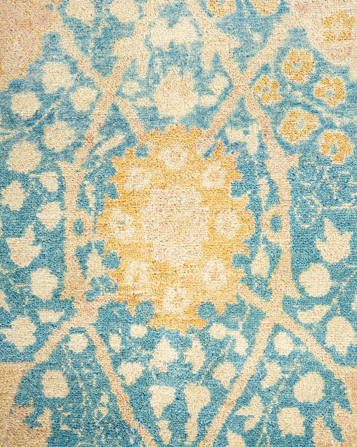 Wool One-of-a-Kind Hand Made Traditional Mogul Light Blue Area Rug For Sale