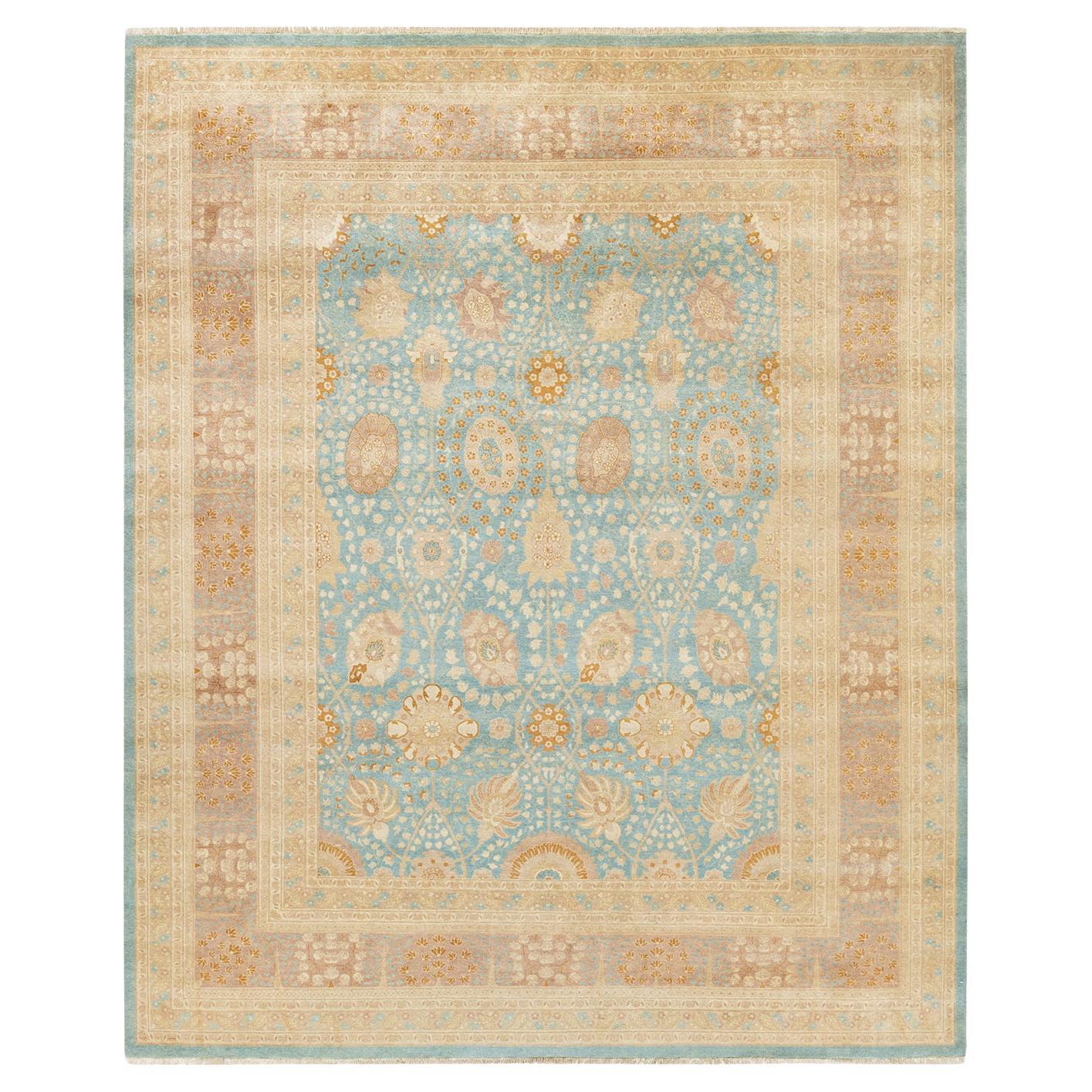 Alfombra tradicional única Hand Made Mogul azul claro