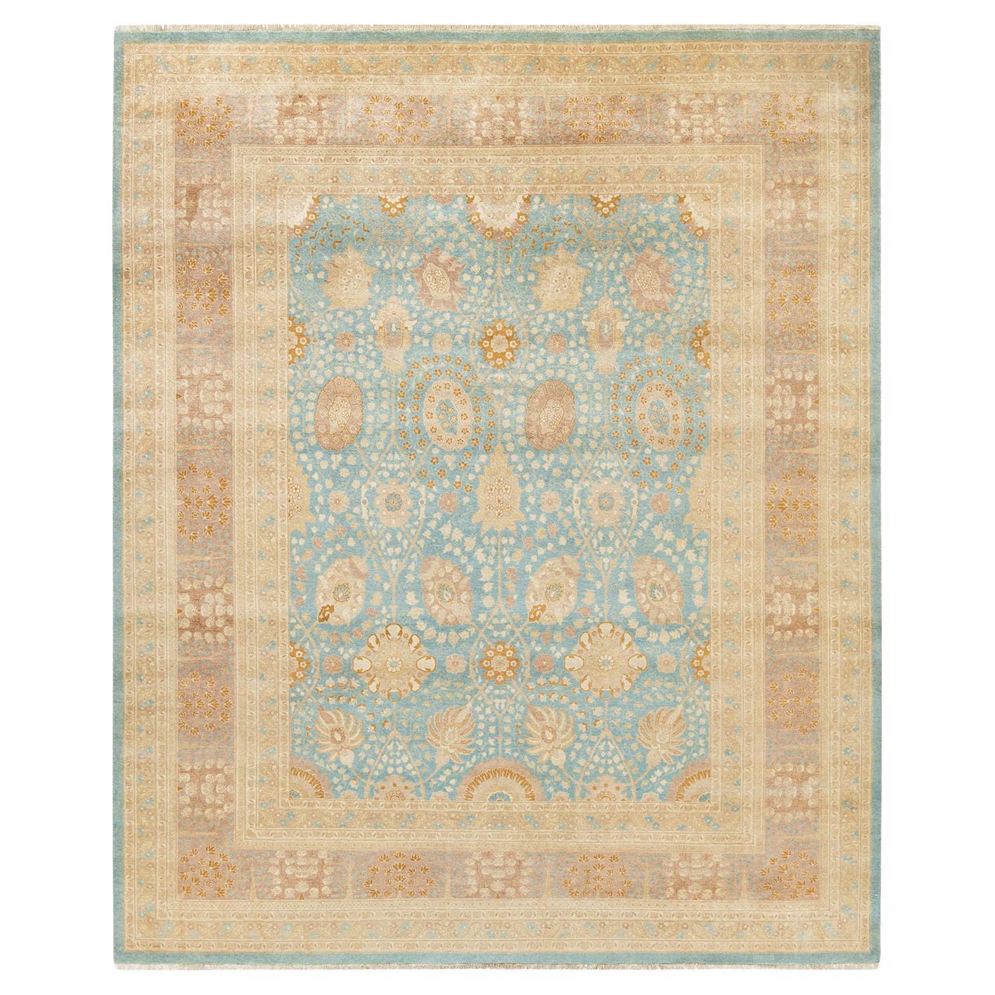 One-of-a-Kind Hand Made Traditional Mogul Light Blue Area Rug