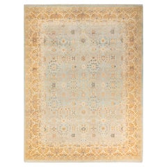 Tapis traditionnel Mogul bleu clair, unique en son genre, fabriqué à la main