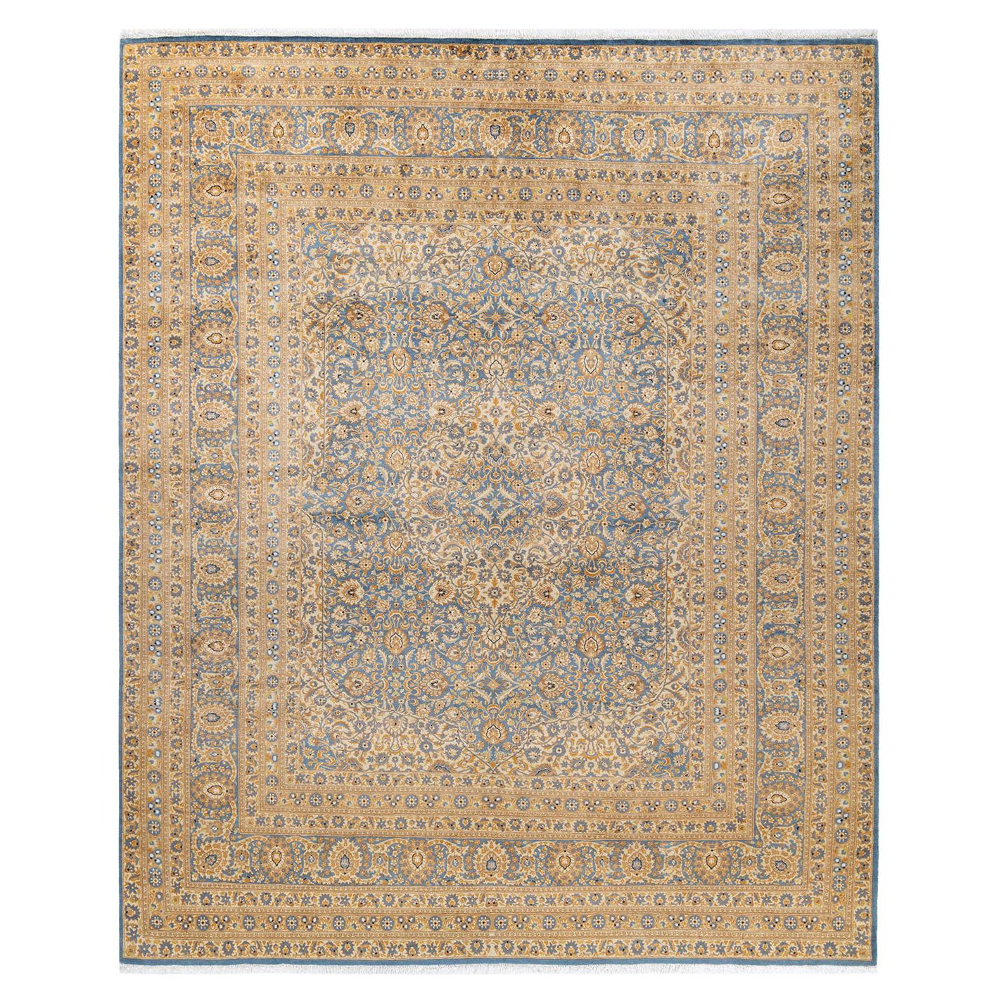 One-Of-A-Kind Hand Made Traditional Mogul Light Blue Area Rug For Sale