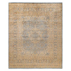 One-Of-A-Kind Hand Made Traditional Mogul Light Blue Area Rug