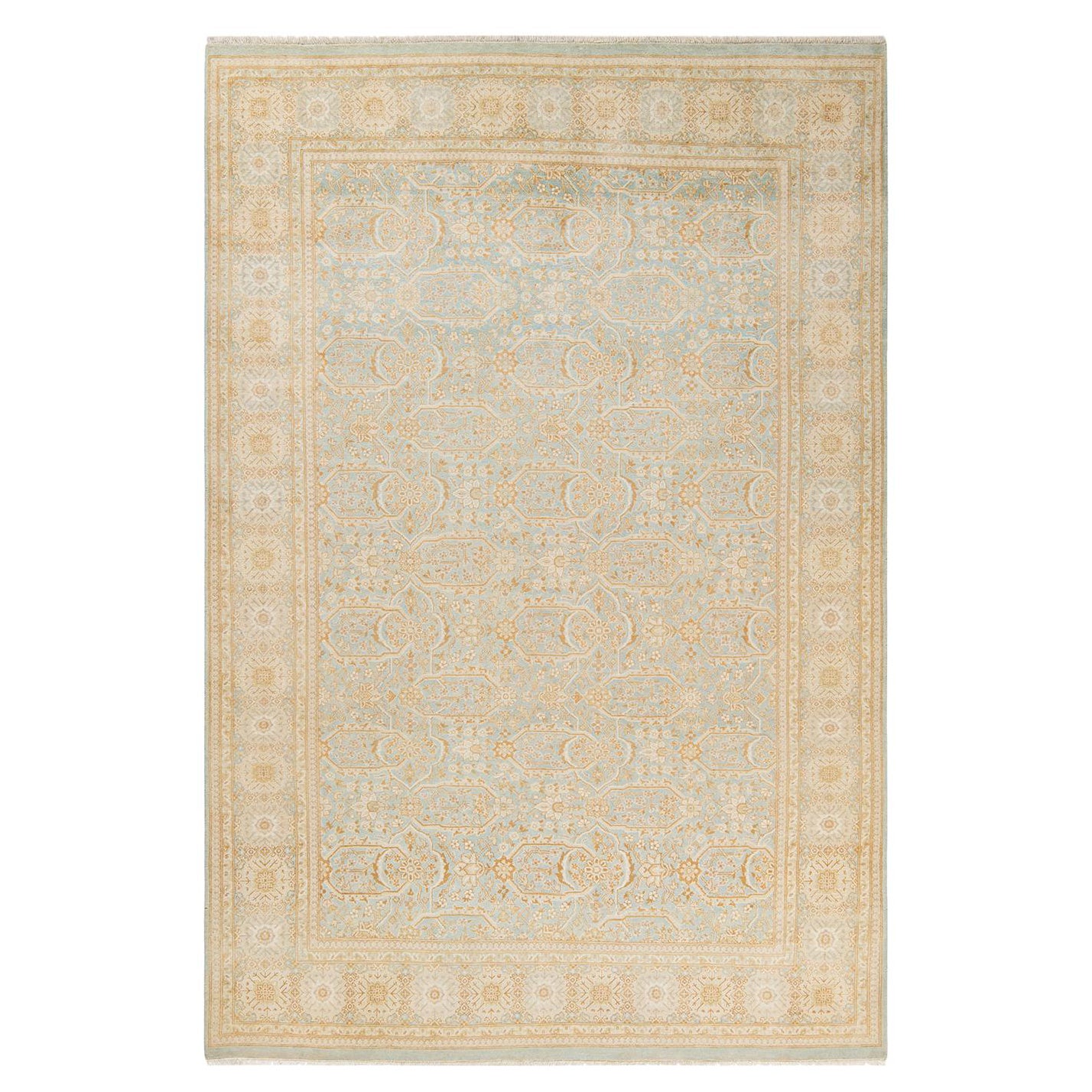 Handgefertigter, traditioneller, hellblauer Mogul-Teppich, Unikat