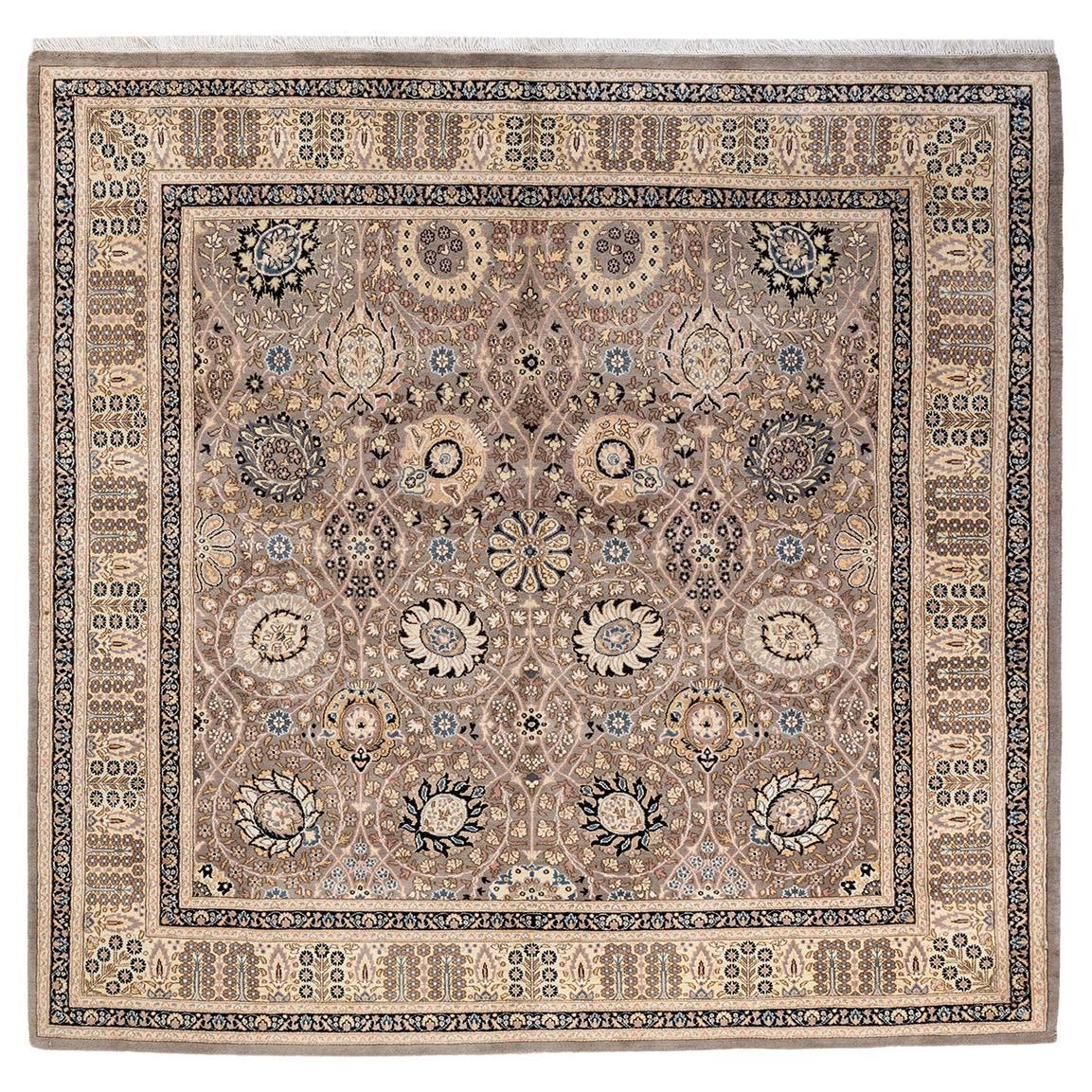 One-of-a-Kind Hand Made Traditional Mogul Light Gray Area Rug For Sale