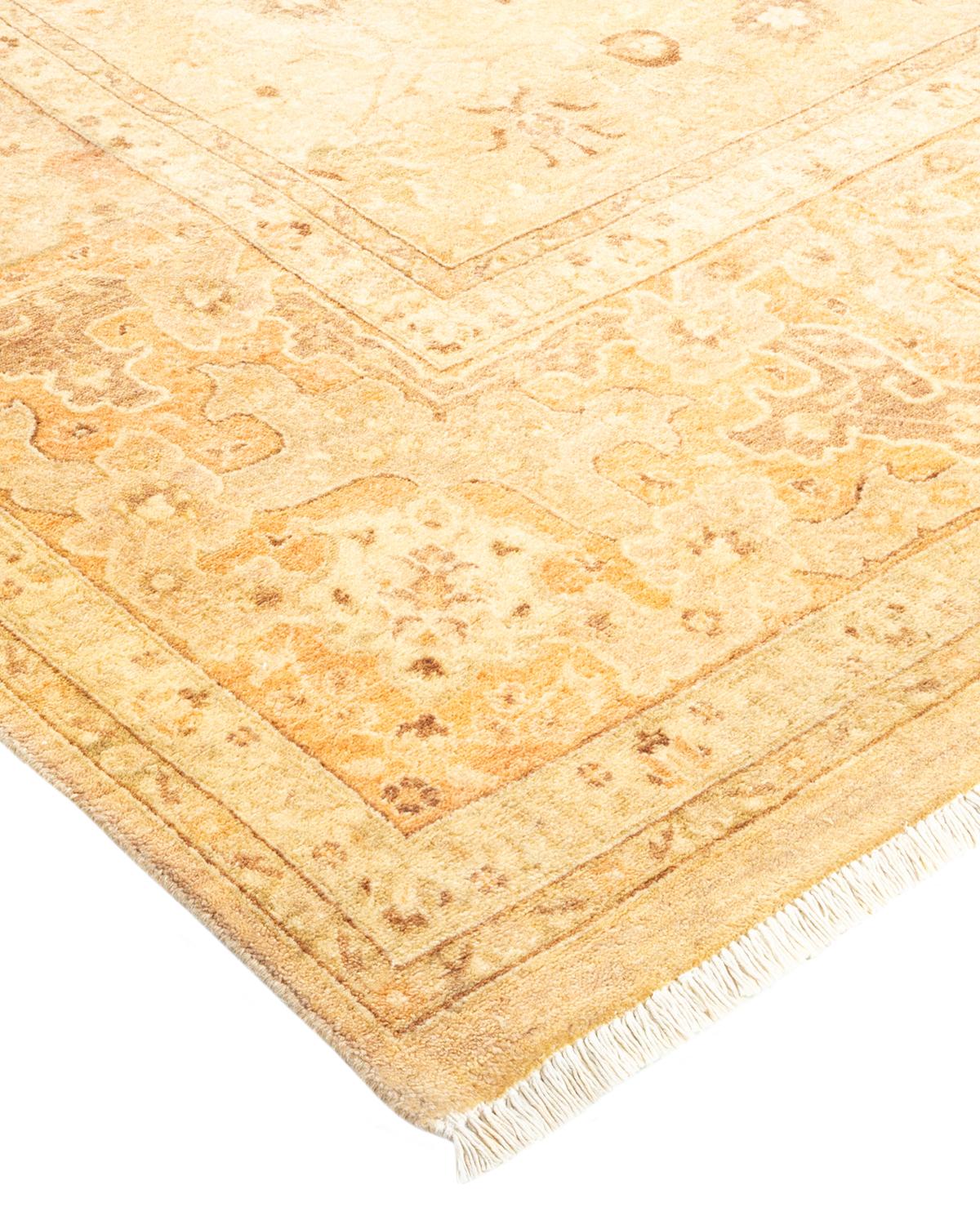 Wool One-Of-A-Kind Hand Made Traditional Mogul Light Gray Area Rug For Sale