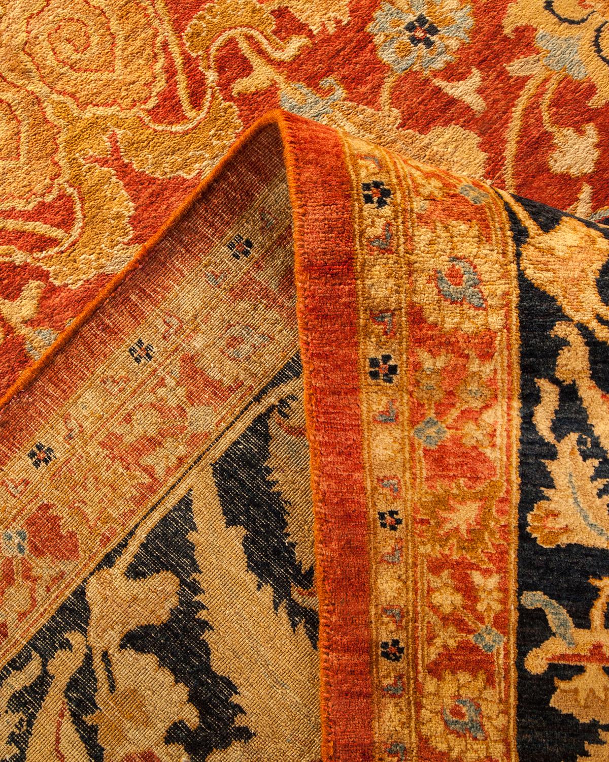 Pakistani One-of-a-Kind Hand Made Traditional Mogul Orange Area Rug For Sale
