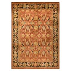 One-of-a-Kind Hand Made Traditional Mogul Orange Area Rug