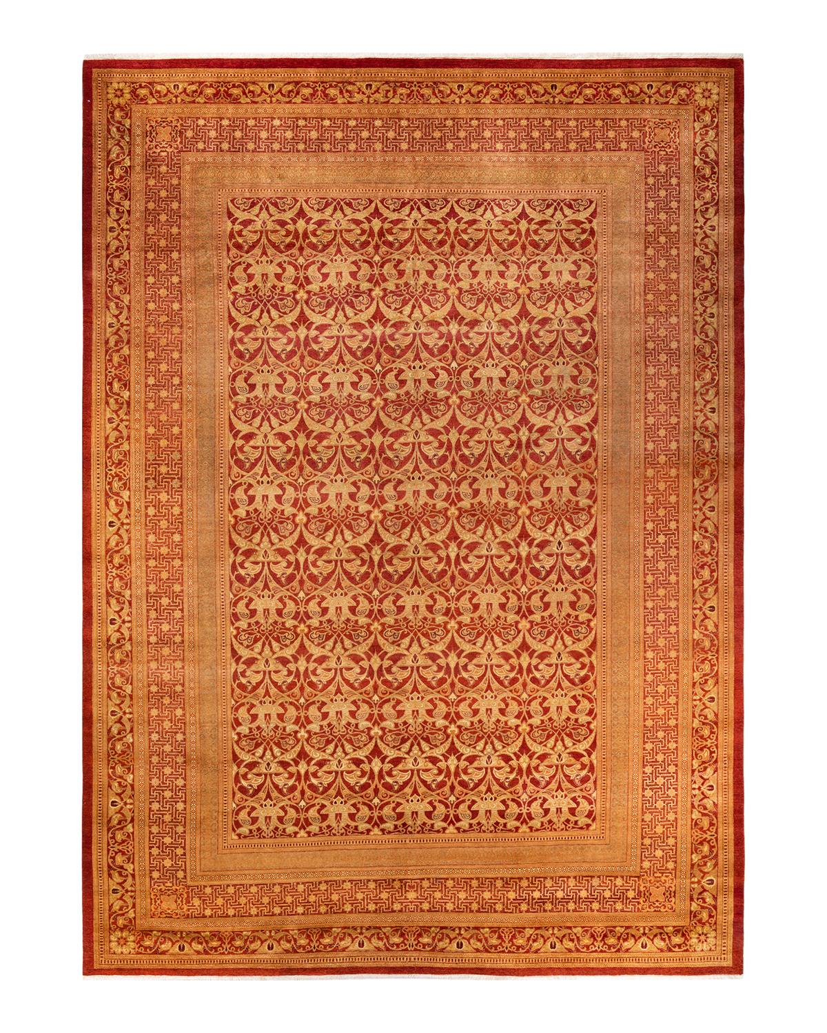 Other One-Of-A-Kind Hand Made Traditional Mogul Orange Area Rug For Sale