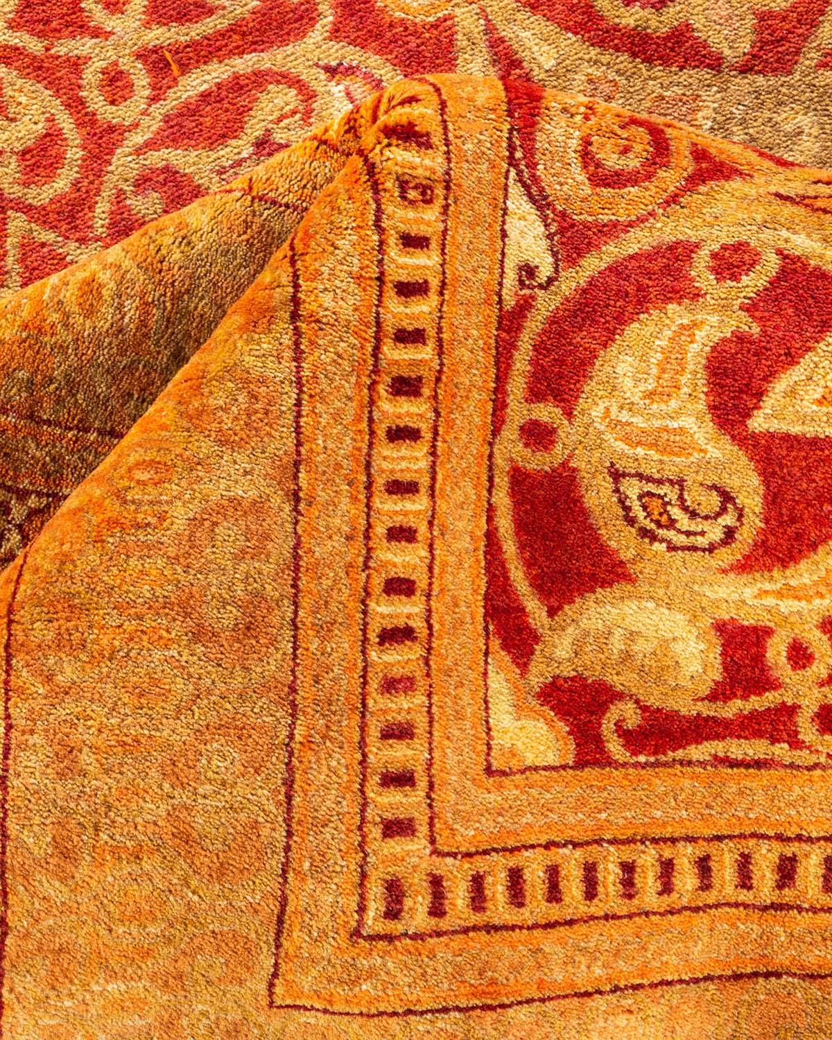 Pakistani One-Of-A-Kind Hand Made Traditional Mogul Orange Area Rug For Sale