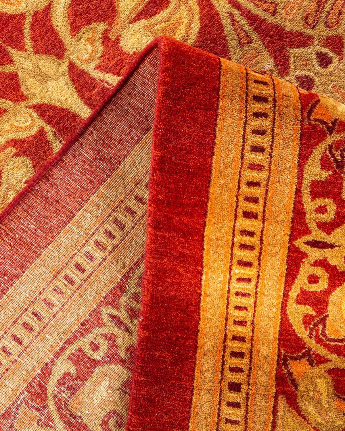 Hand-Knotted One-Of-A-Kind Hand Made Traditional Mogul Orange Area Rug For Sale