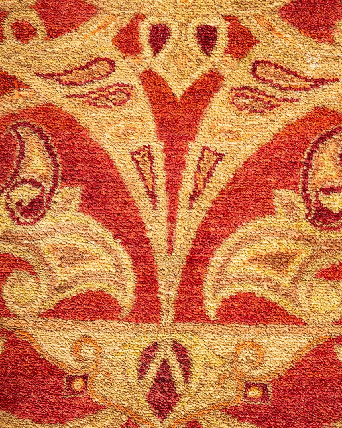 Wool One-Of-A-Kind Hand Made Traditional Mogul Orange Area Rug For Sale