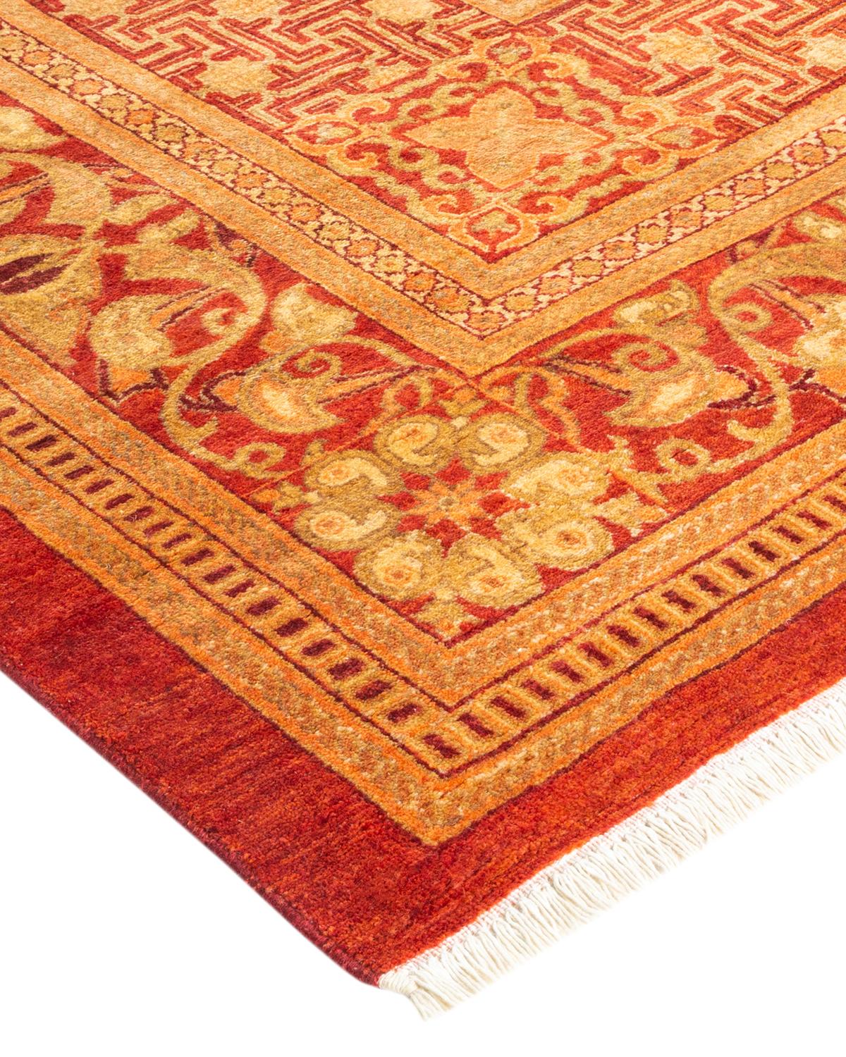 One-Of-A-Kind Hand Made Traditional Mogul Orange Area Rug For Sale 1
