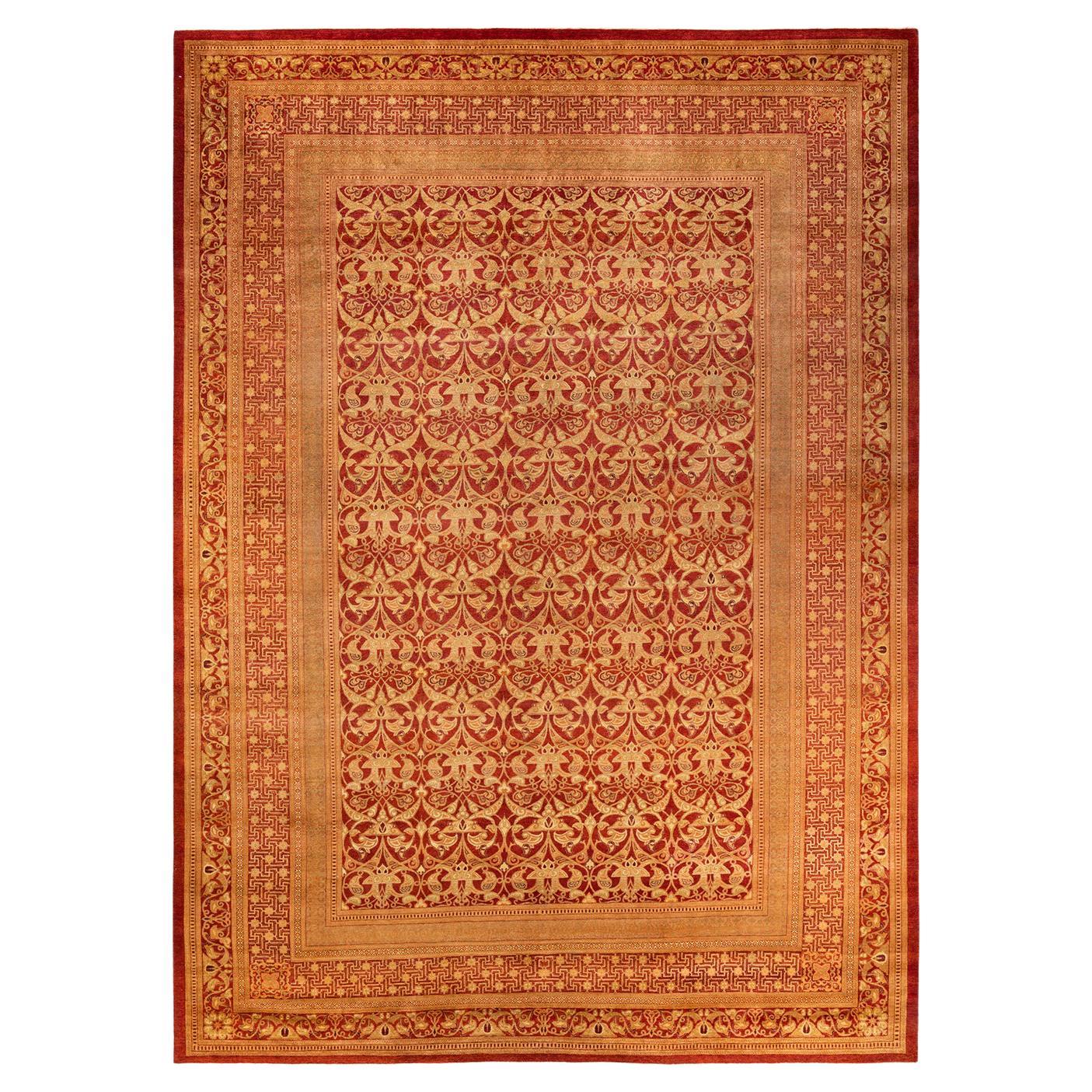One-Of-A-Kind Hand Made Traditional Mogul Orange Area Rug For Sale