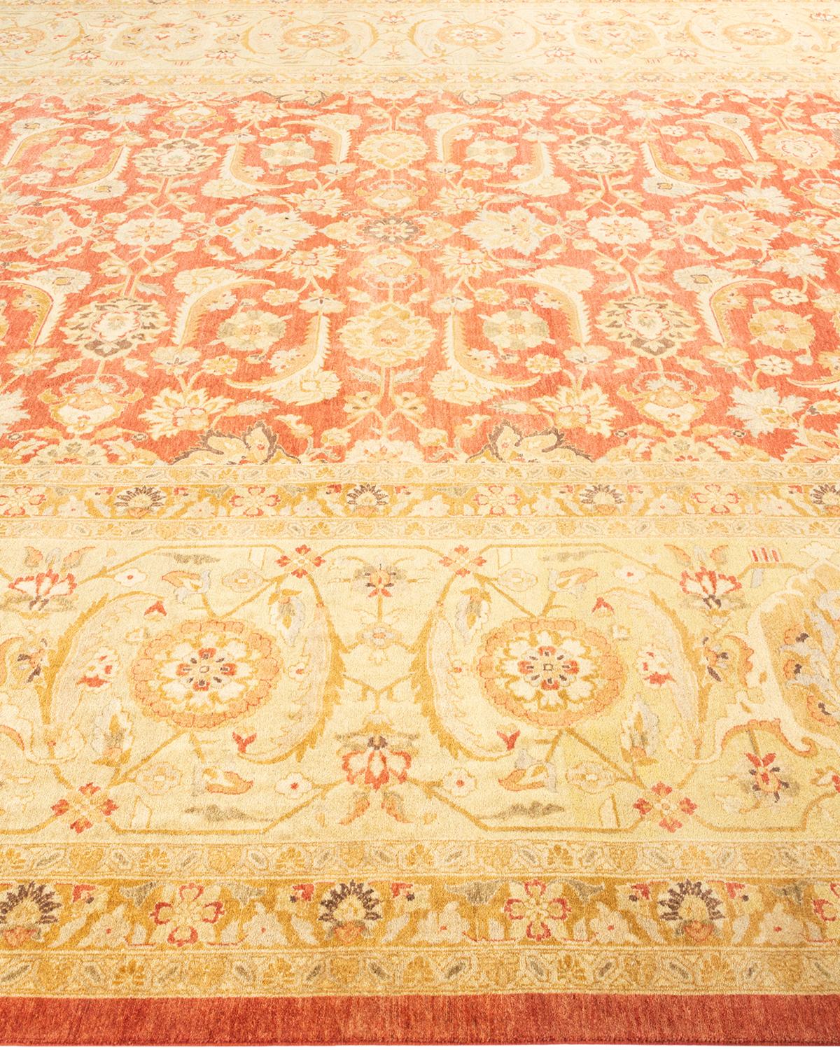 Contemporary One-Of-A-Kind Hand Made Traditional Mogul Orange Area Rug For Sale