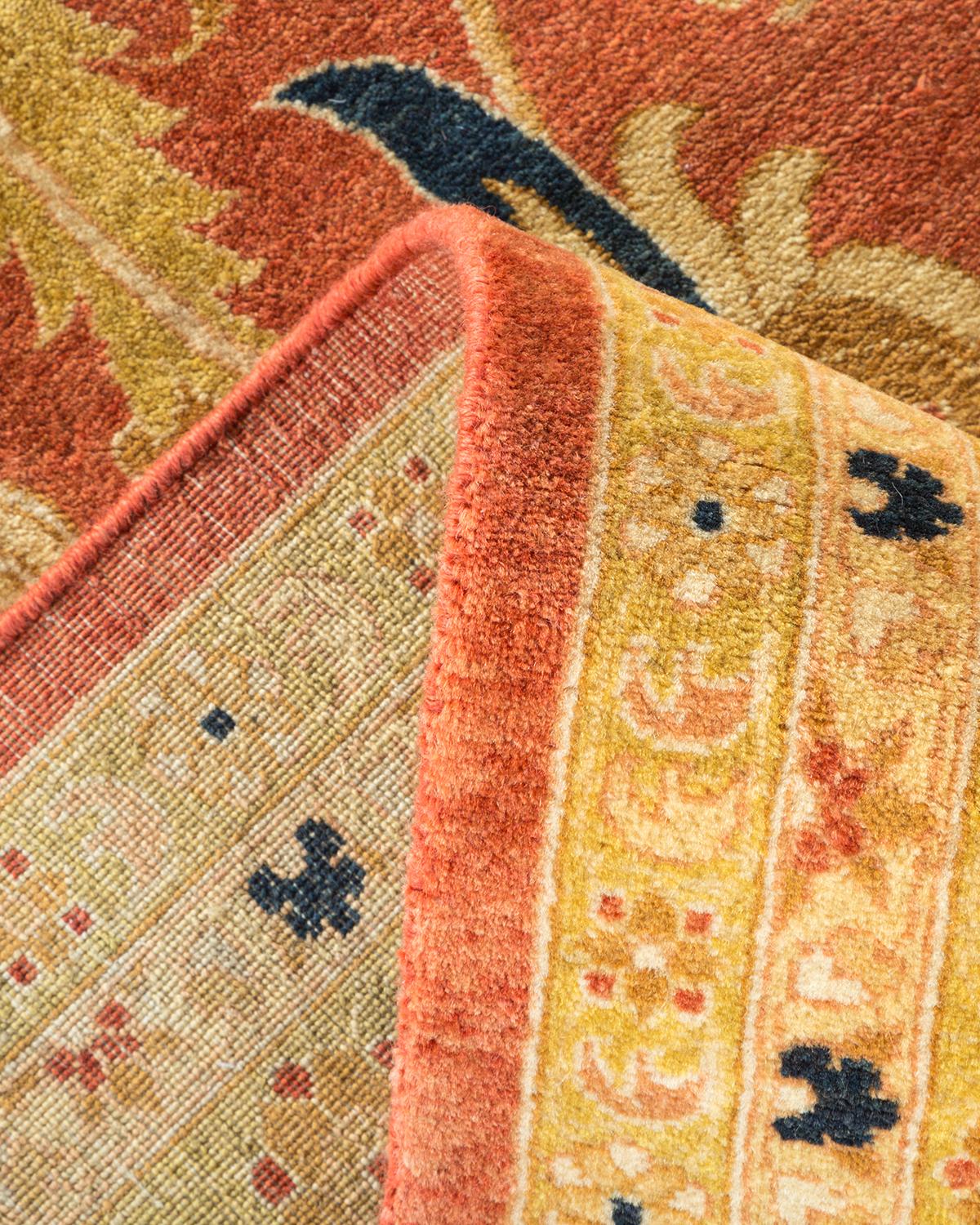 Pakistani One-of-a-kind Hand Made Traditional Mogul Orange Area Rug For Sale