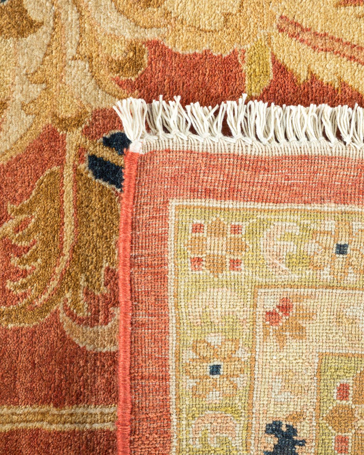 Hand-Knotted One-of-a-kind Hand Made Traditional Mogul Orange Area Rug For Sale