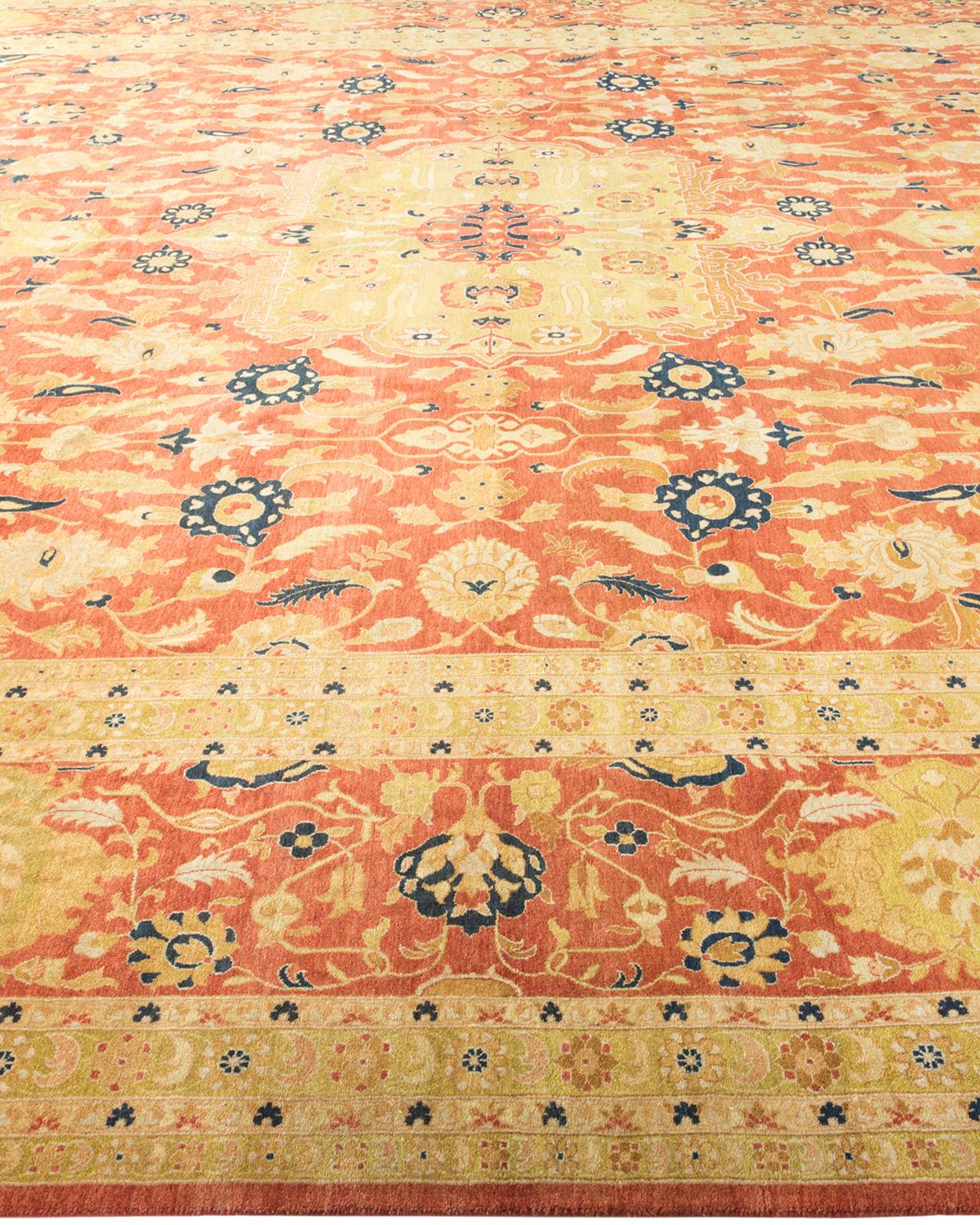 One-of-a-kind Hand Made Traditional Mogul Orange Area Rug In New Condition For Sale In Norwalk, CT