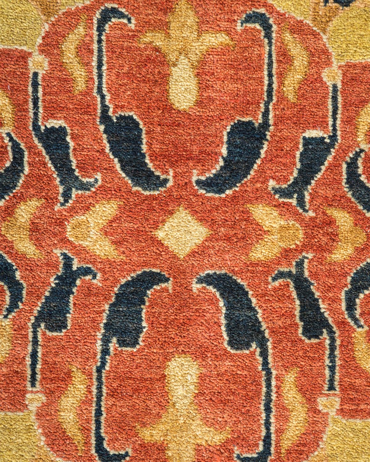 Contemporary One-of-a-kind Hand Made Traditional Mogul Orange Area Rug For Sale