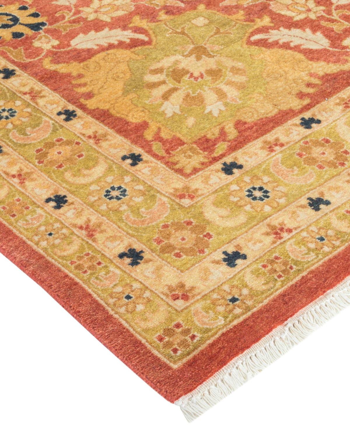 Wool One-of-a-kind Hand Made Traditional Mogul Orange Area Rug For Sale
