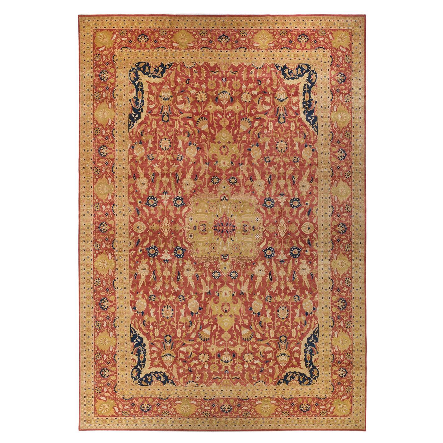 One-of-a-kind Hand Made Traditional Mogul Orange Area Rug