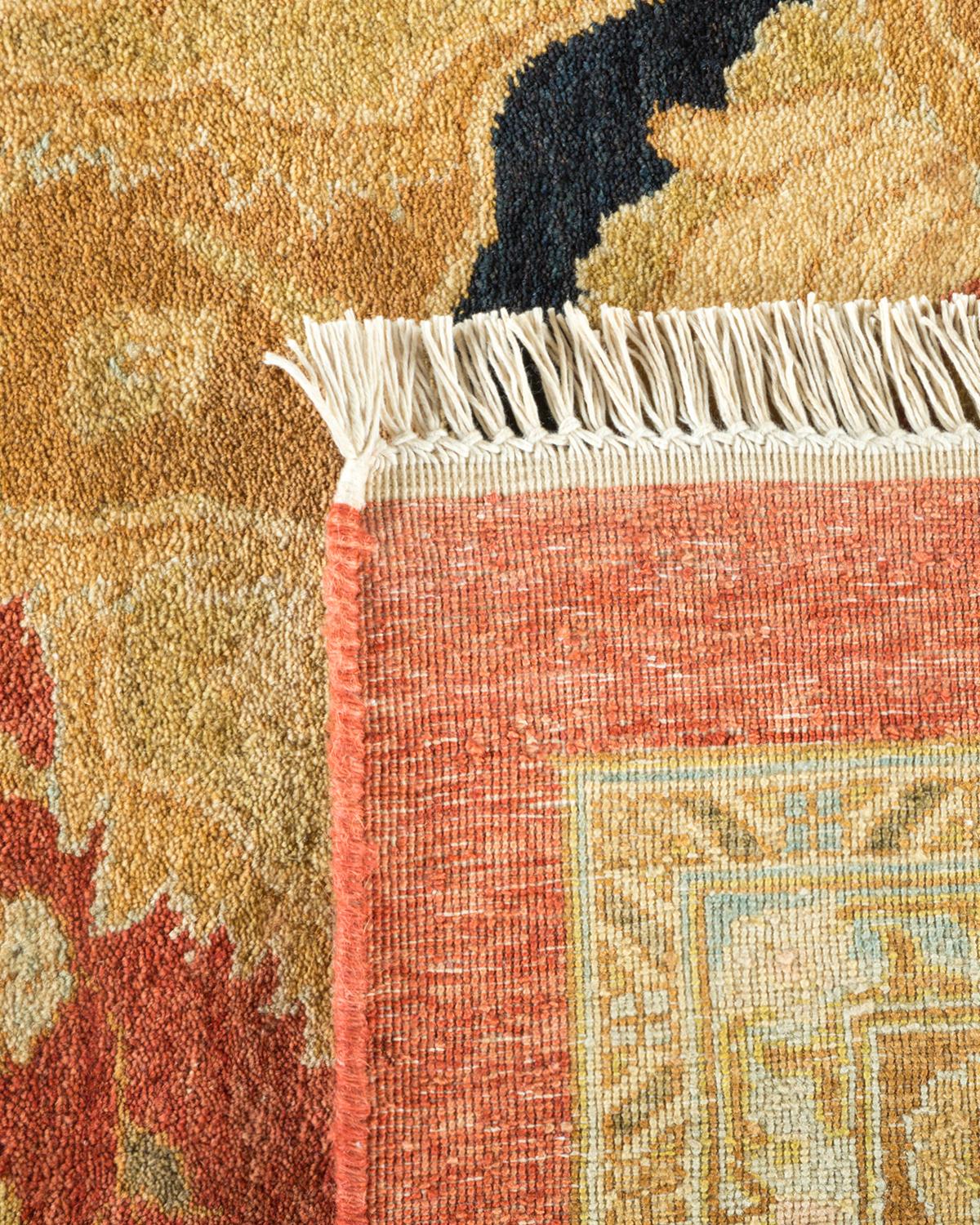 Noué à la main Tapis traditionnel orange Mogul unique en son genre fabriqué à la main en vente