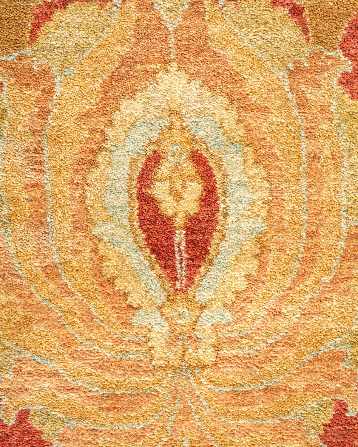 XXIe siècle et contemporain Tapis traditionnel orange Mogul unique en son genre fabriqué à la main en vente