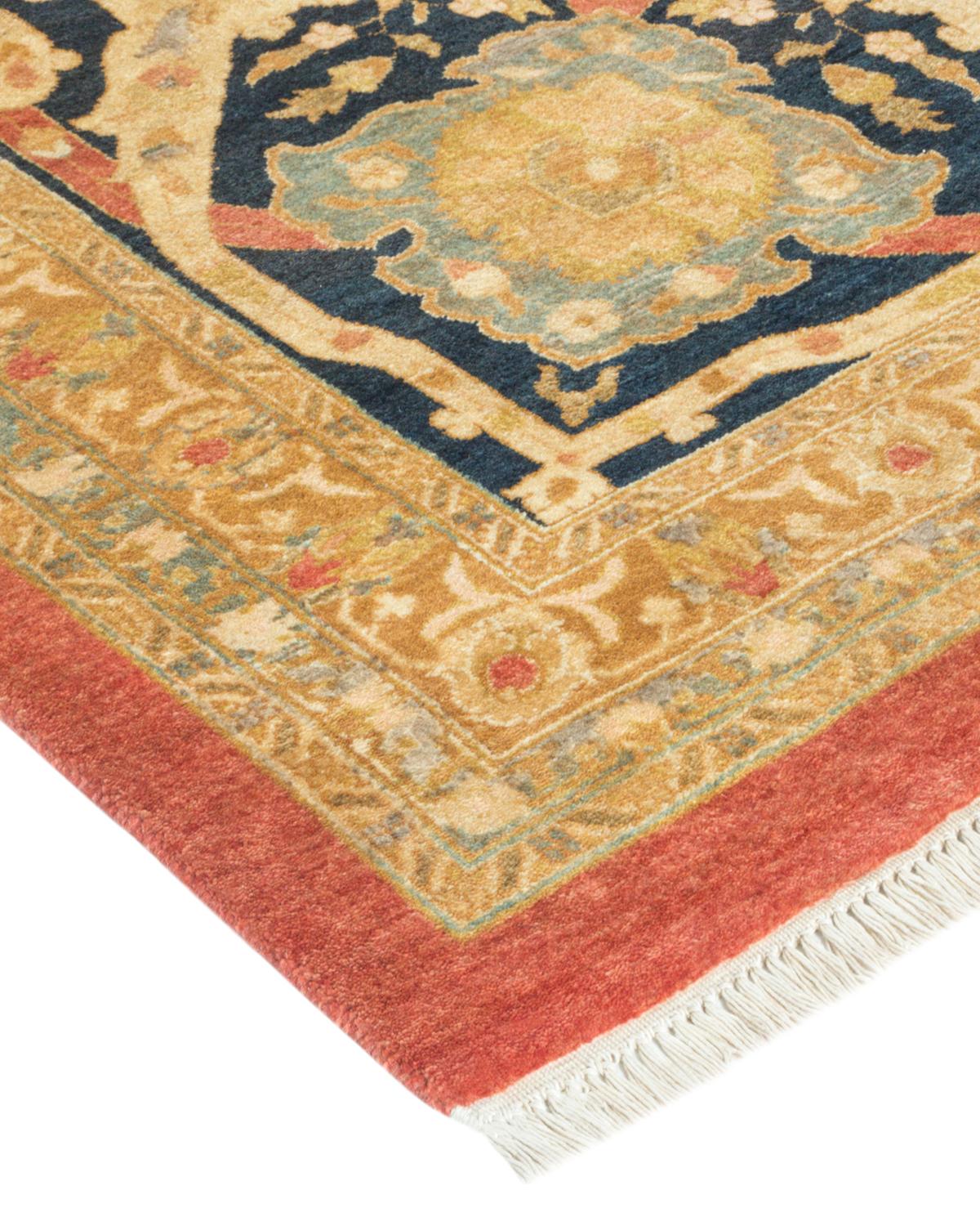 Laine Tapis traditionnel orange Mogul unique en son genre fabriqué à la main en vente