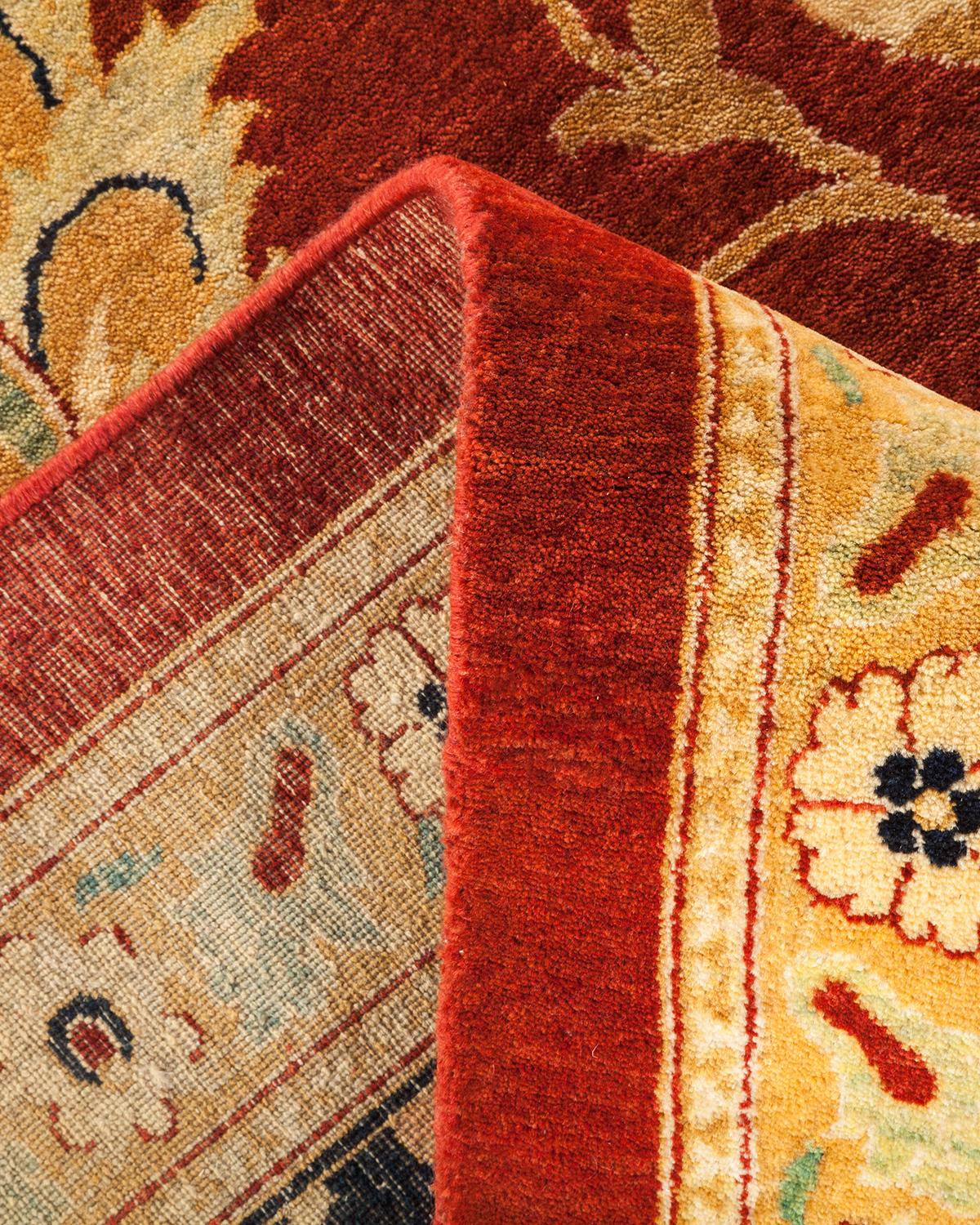 Pakistani One-Of-A-Kind Hand Made Traditional Mogul Orange Area Rug For Sale