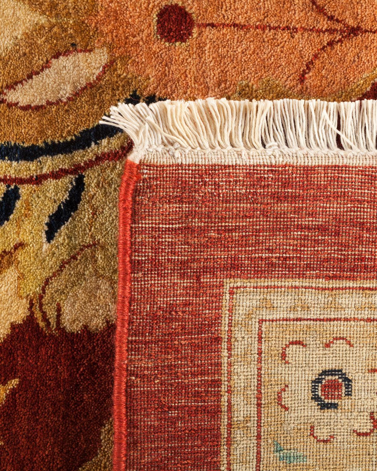 Hand-Knotted One-Of-A-Kind Hand Made Traditional Mogul Orange Area Rug For Sale