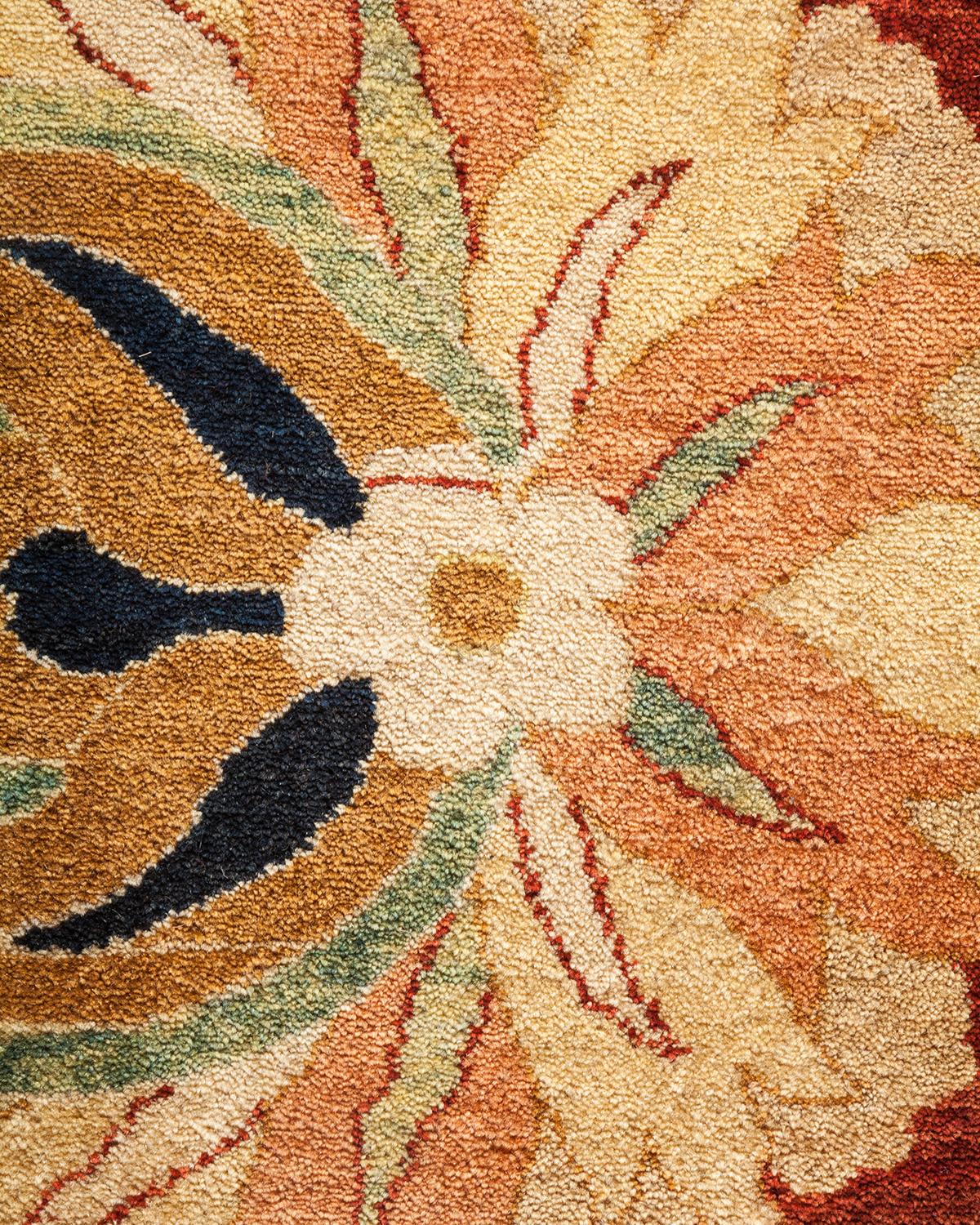 Contemporary One-Of-A-Kind Hand Made Traditional Mogul Orange Area Rug For Sale