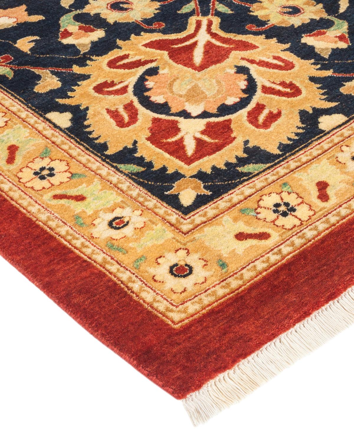 Wool One-Of-A-Kind Hand Made Traditional Mogul Orange Area Rug For Sale