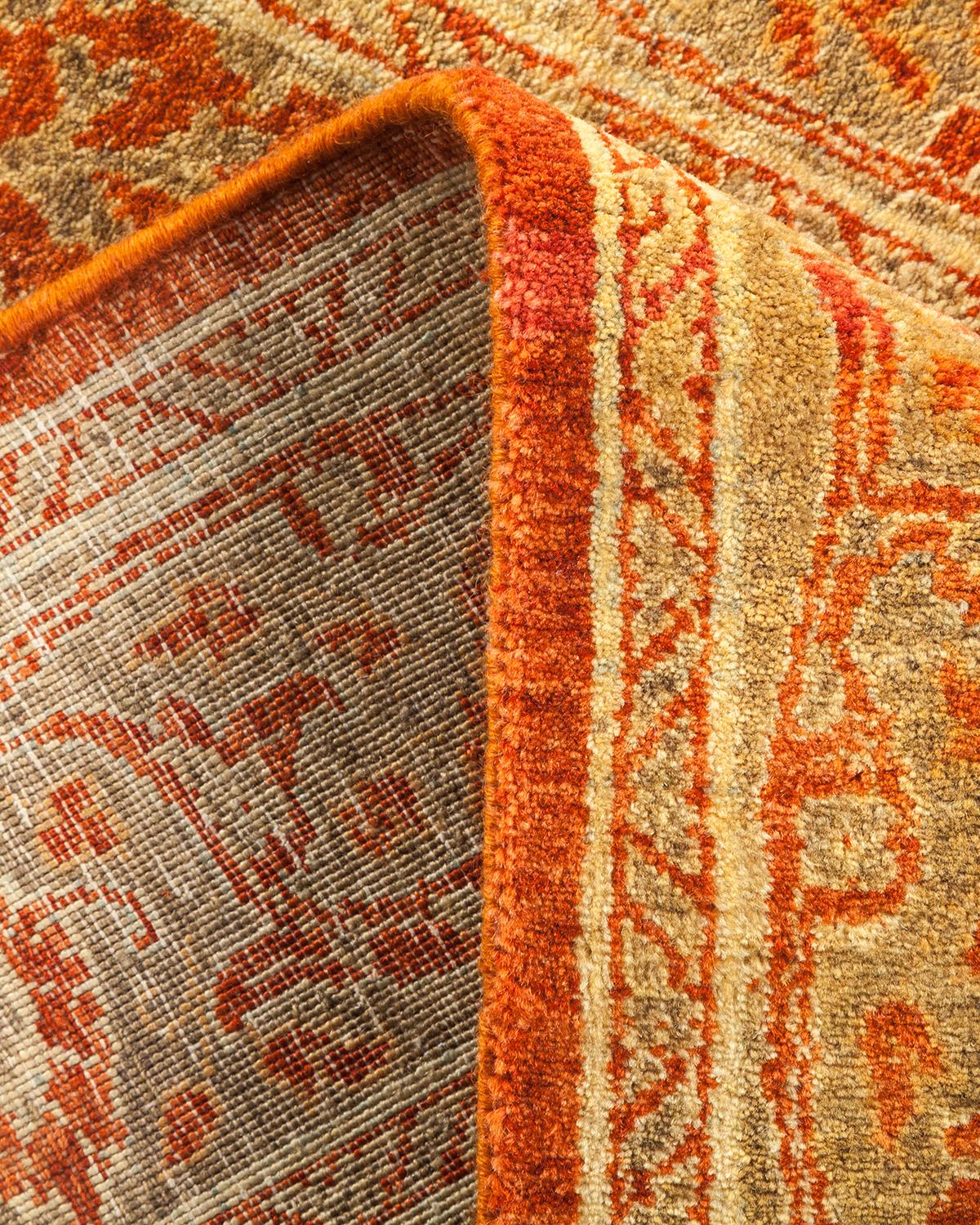 Pakistani One-Of-A-Kind Hand Made Traditional Mogul Orange Area Rug For Sale