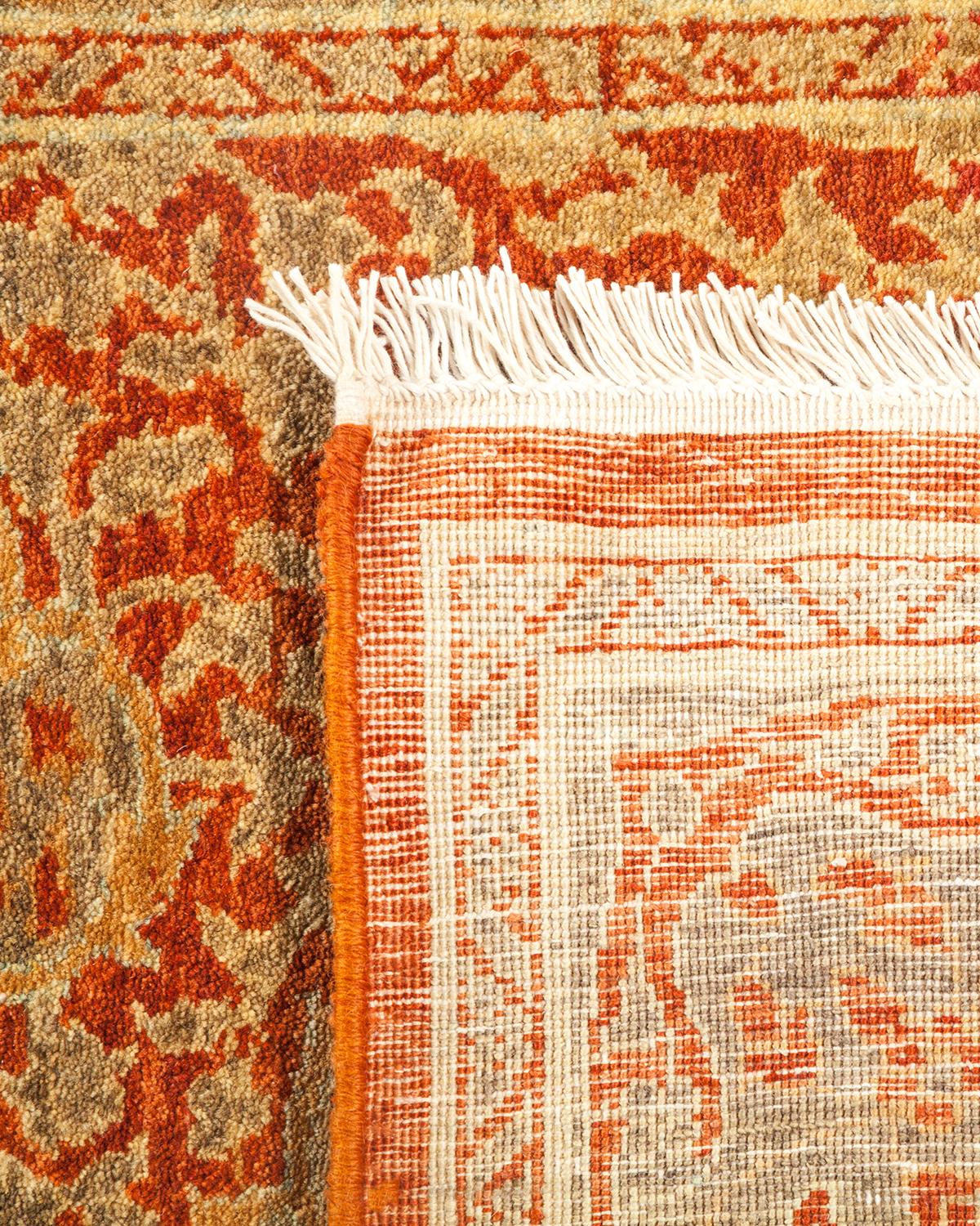 Hand-Knotted One-Of-A-Kind Hand Made Traditional Mogul Orange Area Rug For Sale