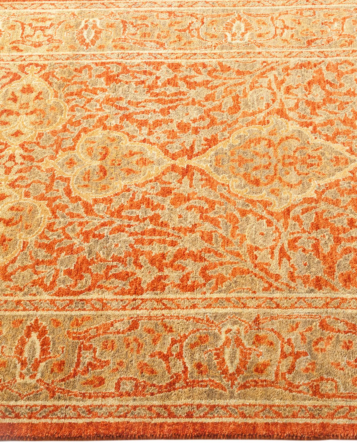 One-Of-A-Kind Hand Made Traditional Mogul Orange Area Rug In New Condition For Sale In Norwalk, CT